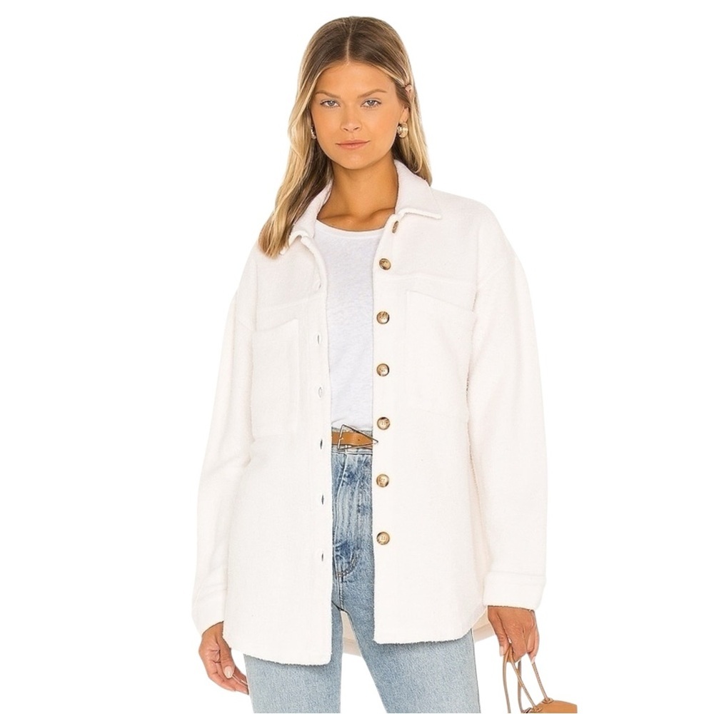 Monrow Revolve Cream Teddy Fleece Boucle Cotton Shacket Jacket Womens Size M